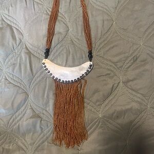 “Crescent Tide Fringe” vintage Elegant Beaded Necklace with Fringe